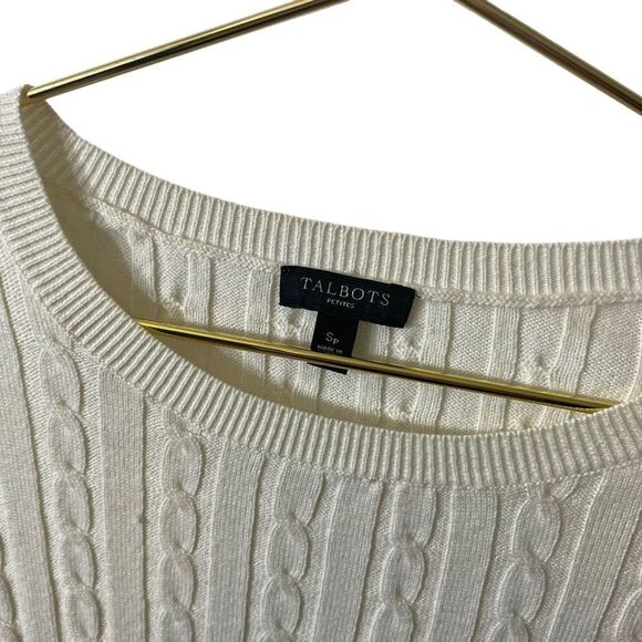 Talbots Petites Cream Cotton Wool Blend Cable Knit Sweater Size S/P - Picture 2 of 12
